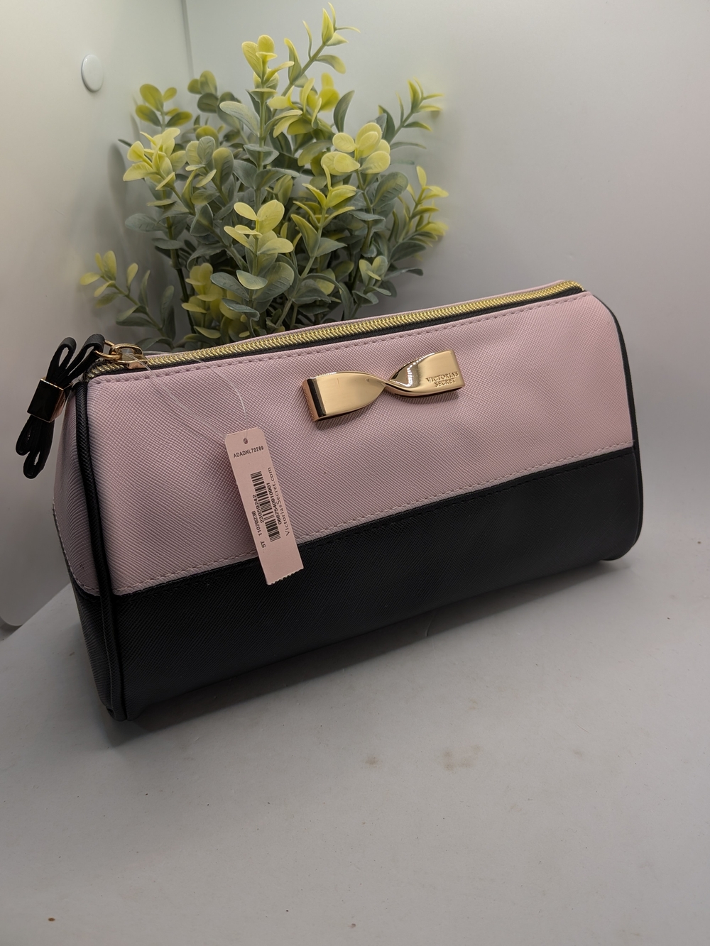 Victoria's Secret Two-Tone Pink & Black Bow Cosmetic Pouch